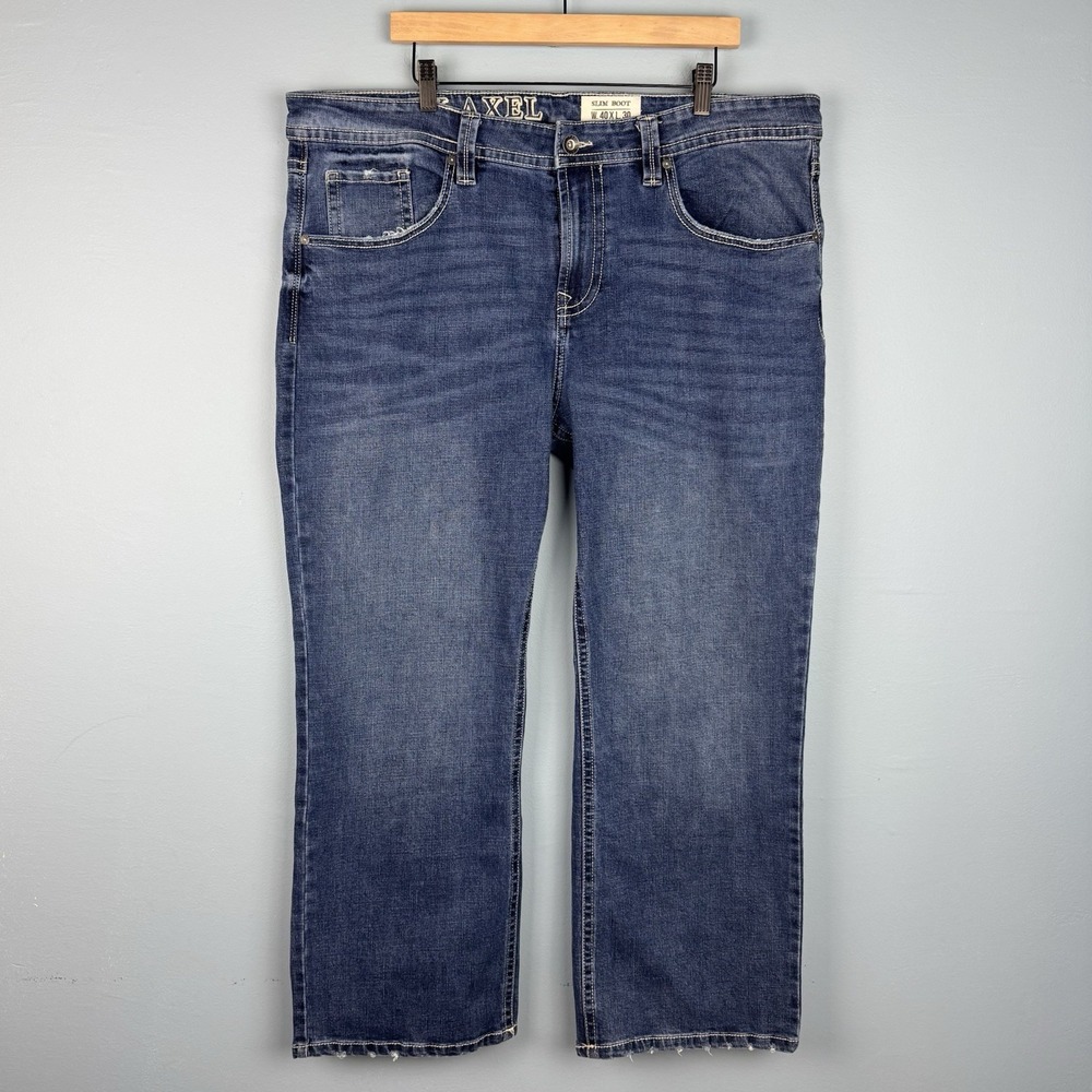 TK Axel Slim Boot Cut Jeans Thick Stitch Medium Blue‎ Jeans Men's Size 40x30